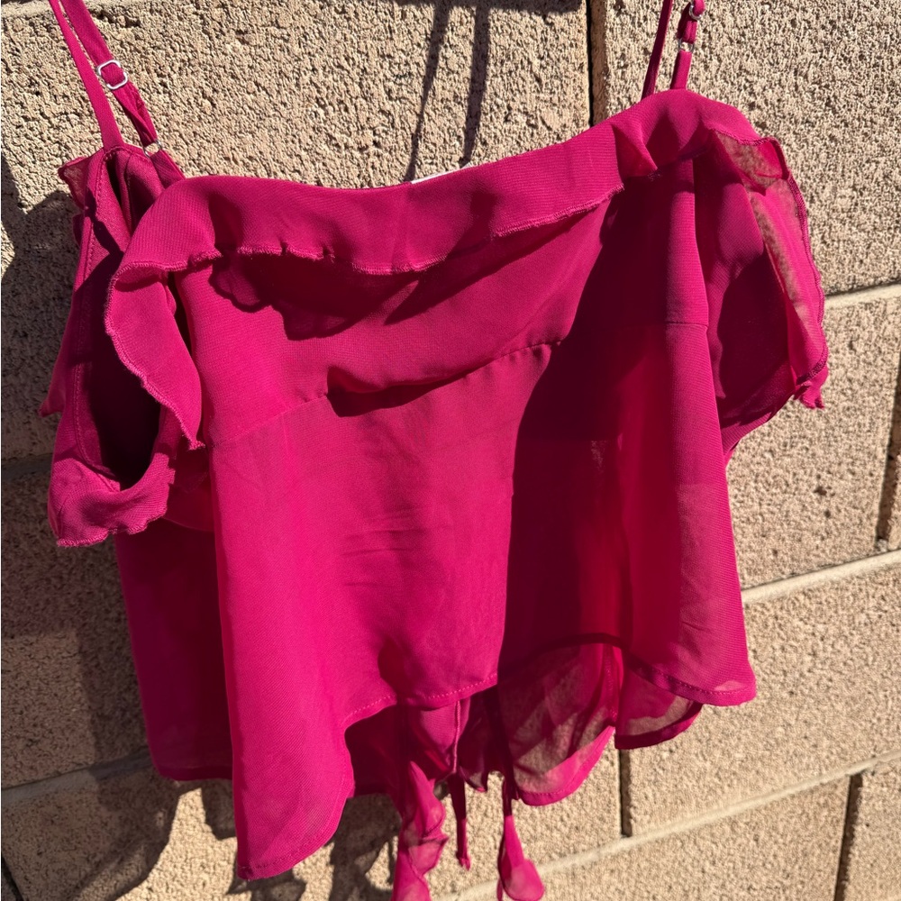 No Boundaries Fuchsia Ruffle Blouse - Picture 5 of 5